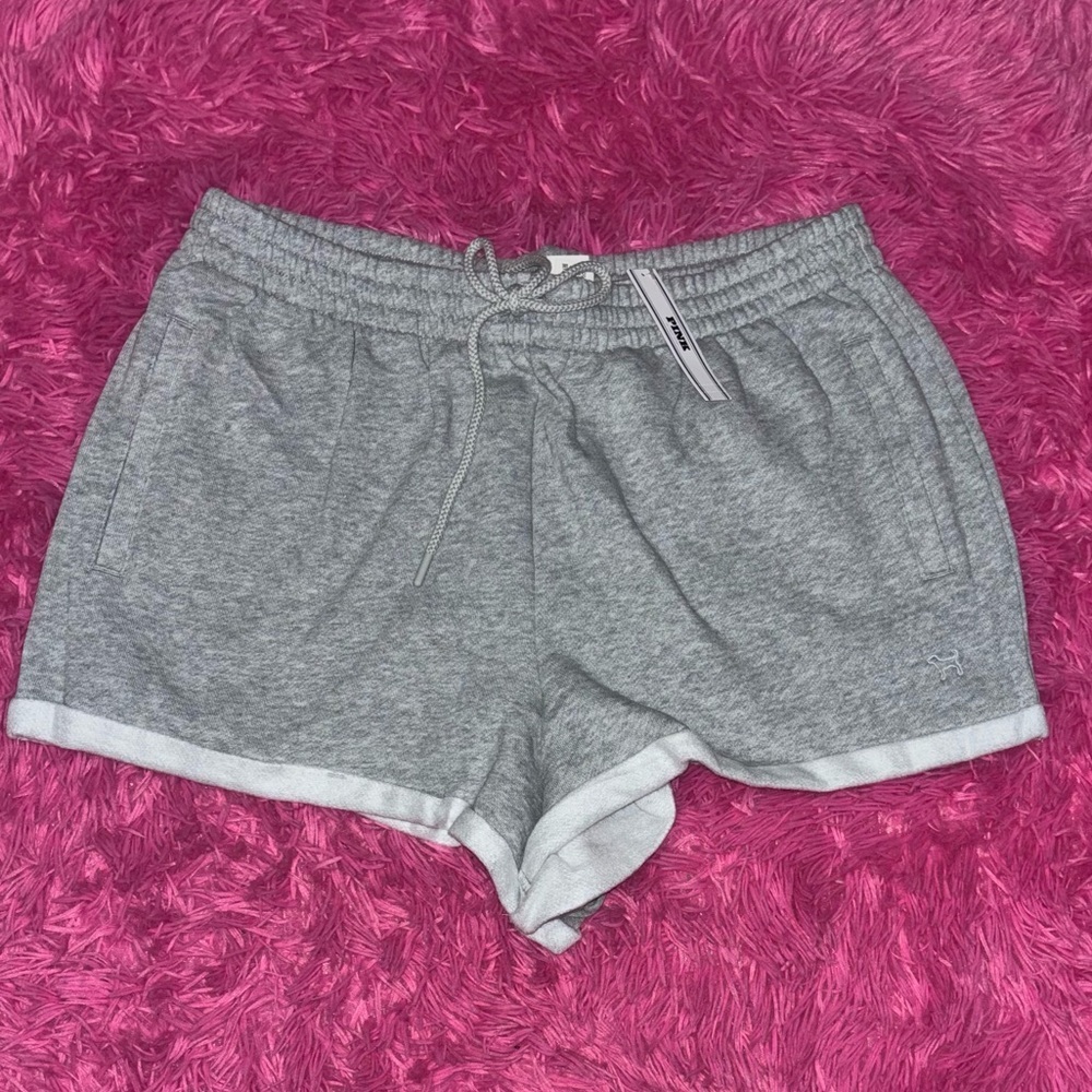 PINK Relaxed Fit Fleece Grey Short Women Size Large